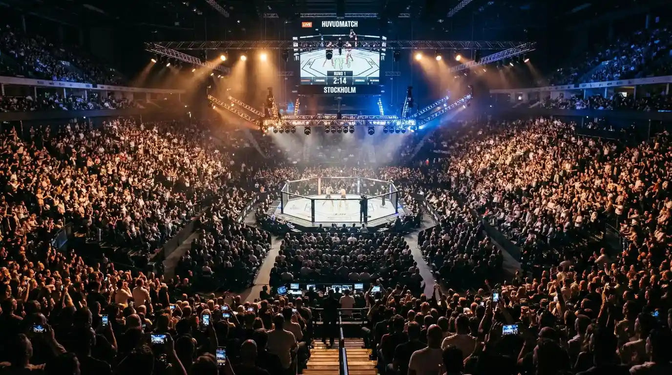 UFC-oktagon under ett live-event med publik och belysning som visar den amerikanska MMA-bettingmarknadens tillväxt
